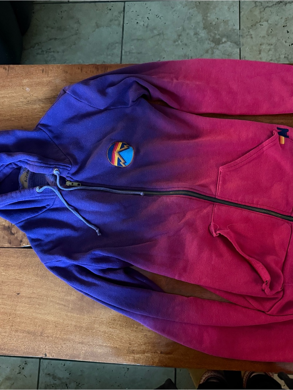 3 Aviator Nation zip Hooded Sweatshirts - Purple Pink Ombré / gray / red - Picture 4 of 9